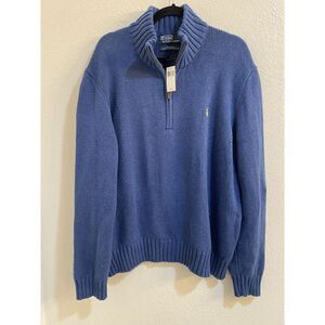 NWT Polo Ralph Lauren Mens 2XL 1/4 Zip Knit Pullover Sweater Blue Mock Neck Pony